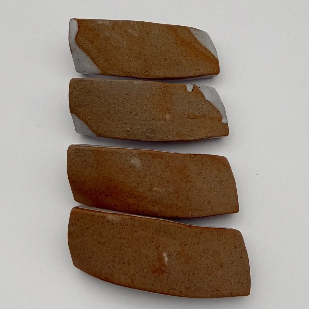 4 Handmade Stoneware Chopstick Rests –‎ Rustic Floral Medallion, Greige Glaze